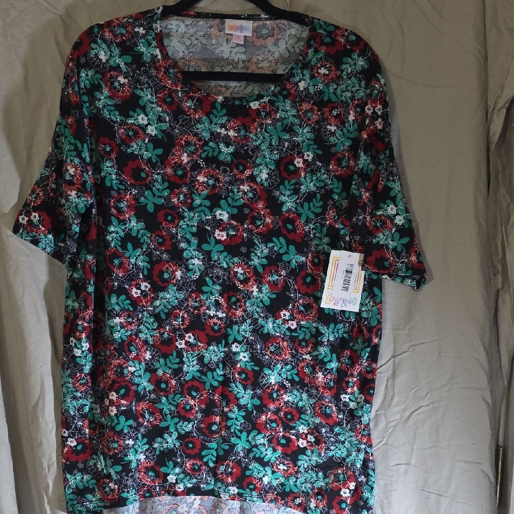 LuLaRoe Short Sleeve Top - Black, Red, and Green Floral